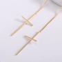 Epinki Gold Plated Earrings, Womens Long Chain Cross Threader Dangle Earrings