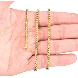 Nuragold 10k Yellow Gold 2.5mm Franco Rounded Palm Wheat Foxtail Spiga Chain Pendant Necklace, Mens Womens Lobster Lock 16'' 18'' 20'' 22'' 24'' 26'' 28'' 30''