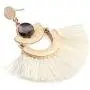 RIAH FASHION Bohemian Lightweight Silky Thread Fan Tassel Statement Drop Earrings - Embellished Fringe Dangles Filigree Chandelier Duster, Printed Wood, Cork