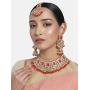 Aheli Brdal Kundan Faux Pearl Choker Necklace with Earrings Maang Tikka for Women Girls Indian Traditional Jewelry Set