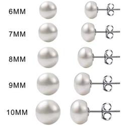 INBLUE 925 Sterling Silver Freshwater Pearl Earrings for Women Girls Cultured Stud White Purple Pearl Earrings Sets Bridesmaid Gifts Best Friend Lovers Jewelry