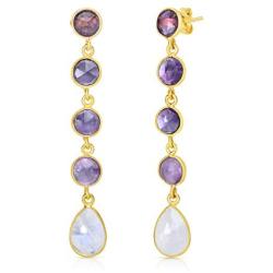 Femme Luxe Bianca Drop Earrings For Women - 14k Gold Dipped 925 Sterling Silver with Natural Amethyst and Moonstone Gemstone Earrings | Hypoallergenic | Handmade Design