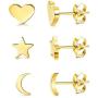LOYALLOOK 3 Pairs 925 Sterling Silver Stud Earrings Tiny Moon Star Heart Plain Silver Stud Earrings Set for Women