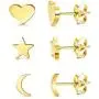 LOYALLOOK 3 Pairs 925 Sterling Silver Stud Earrings Tiny Moon Star Heart Plain Silver Stud Earrings Set for Women
