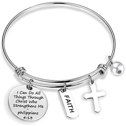 Christian Bracelet I Can Do All Things Through Christ Who Strengthens Me Philippians Gifts Religious Jewelry Bible Verse Bracelet Religious Bracelet for Women (do all things BR)