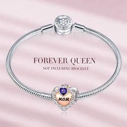 FOREVER QUEEN Love Heart Mom January Birthstone Charm for Bracelet 925 Sterling Silver Mom Charms Bead for Bracelet, Best Birthday Gift for Mom with Jewelry Box