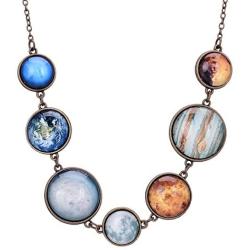 7 Planet Necklace,Solar System Handmade Charm Necklace with double-sided glass crystal ball for female teachers