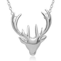 SUVANI Sterling Silver Vintage Stag Deer Elk Head Pendant Necklace 17.5 inches Women Jewelry