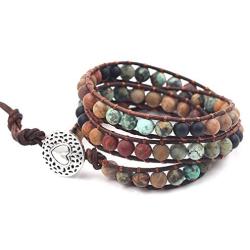 Handmade Bohemian Natural Stones Bracelet - Leather Bracelet with Chakra and Beads Wrapped for Women and Girls