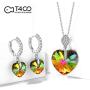 T400 Blue Purple Green White Gold Crystal Jewelry Set with Heart Pendant Necklace and Drop Earrings Birthday Gift for Women