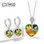 T400 Blue Purple Green White Gold Crystal Jewelry Set with Heart Pendant Necklace and Drop Earrings Birthday Gift for Women T400 Blue Purple Green White Gold Crystal Jewelry Set with Heart Pendant Necklace and Drop Earrings Birthday Gift for Women