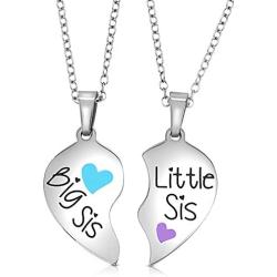 Big Sis & Lil Sis Gifts Jewelry Heart Necklace Set, 2 Sister Necklaces, Big & Little Sisters Jewelry