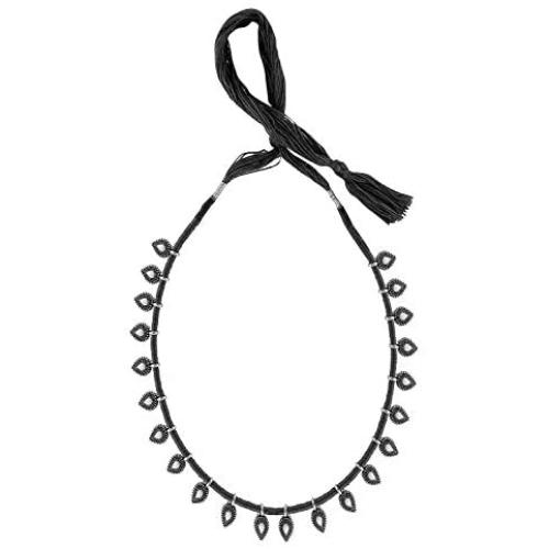 Saissa Silver Tone Oxidized Choker Boho Gypsy Thread Rope Indian Necklace Jewelry for Women