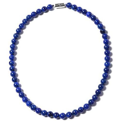 Shop LC 925 Sterling Silver Lapis Lazuli Beads Strand Necklace Women Jewelry For Gifts Anniversary 18''