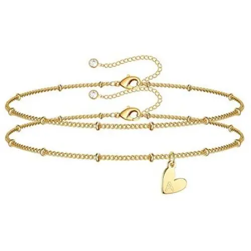 MONOOC Heart Initial Bracelets for Women, Dainty 14K Gold Filled Layered Double Initial Letter Charm Bracelets for Women Girls Jewelry Gifts MONOOC Heart Initial Bracelets for Women, Dainty 14K Gold Filled Layered Double Initial Letter Charm Bracelets for Women Girls Jewelry Gifts