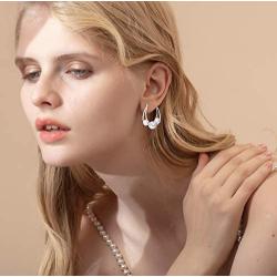 FANCIME White/Yellow Gold Plated 925 Sterling Silver Dangle Drop Pearl Endless Hoop Earrings Dainty Fine Jewelry For Women Girls