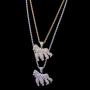 Moca Jewelry Hip Hop Iced Out Bling Ape Pendant Individual Necklace,14K Gold Plated Micro-Pave Simulated Diamond Punk Necklace with 24” Stainless Steel Rope Link Chain for Men Women