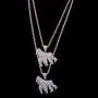 Moca Jewelry Hip Hop Iced Out Bling Ape Pendant Individual Necklace,14K Gold Plated Micro-Pave Simulated Diamond Punk Necklace with 24” Stainless Steel Rope Link Chain for Men Women