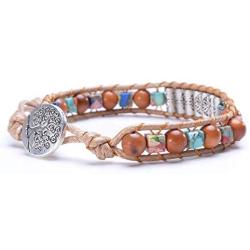 MOFRGO Handmade Wrap Bracelets for Women Healing Ethnic Sandalwood Stones Boho Jewelry