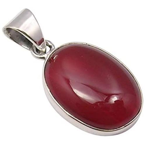 SilverStarJewel 925 Pure Sterling Silver Carnelian Pendant 1.1'' Stone Gift