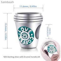 Sambaah Coffee Cup Charm Sterling Silver Coffee Mug Charm I Love Coffee Charm Bracelet Bead fit Pandora Bracelets