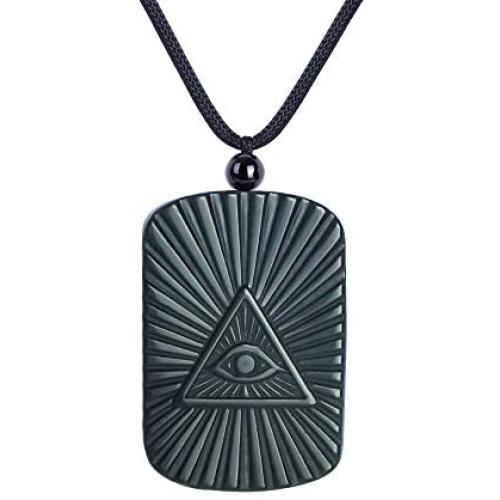 HASKARE Natural Energy Stone Pendant Engraved Black Obsidian Healing Necklace Adjustable Size 27.5inch