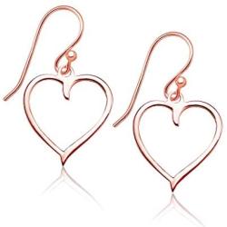 Big Apple Hoops - High Polished Genuine 925 Sterling Silver Lovely Heart Drop Dangle Earrings in 3 Color Rose, Silver or Gold Ideal Gifts for Women, Teens, Men