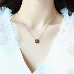 Titanium Steel Rose Gold Plated 14K Necklace Circle Cubic Zirconia Lucky necklace for Women and Girls Gifts