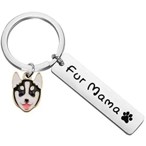 BEKECH Dog Mom Gift Fur Mama Keychain Paw Print Dog Lover Jewelry Dog Person Gift Mom of Dogs Gift