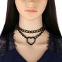 FM FM42 PU Simulated Leather Black-Tone/Silver-Tone Gothic Punk Heart Ring Cuban Curb Link Chain Adjustable Neckband Collar Choker (16 Colors)