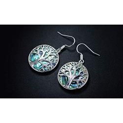 Tree of Life Earrings For Women Lab-Created Abalone | Barzel Lab-Created Abalone Pearl & 18K White Gold Plating Tree Of Life Dangling Teardrop Earrings