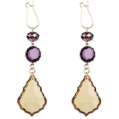 Fashion Translucent colored gem women yellow-purple color matching luxury drop dangle earrings geometric long pendant ear accessories Jewelry