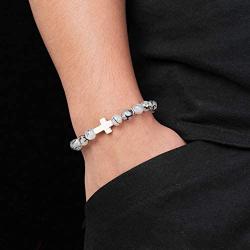 SOFTONES 8mm Beads Cross Bracelet for Women Men Natural Stone Elastic Link Prayer Bracelet for Boy Girls,with Gift Box