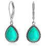 Boho Bali Style Milgrain Setting Semi Precious Gemstones Pear Shaped Teardrop Leverback Dangle Drop Earrings For Women Teen Oxidized 925 Sterling Silver