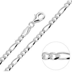 Solid Sterling Silver 925 Figaro Link Chain Necklace 2MM - 5MM, 16'' - 30'' - Made in Italy Jewelry - Men and Women