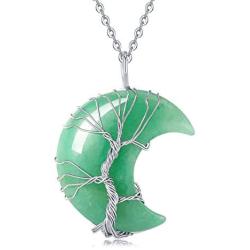 XIANNVXI Tree of Life Wire Wrapped Crescent Moon Pendant Necklace Reiki Healing Crystal Stone Necklaces Natural Gemstone Quartz Jewelry for Women