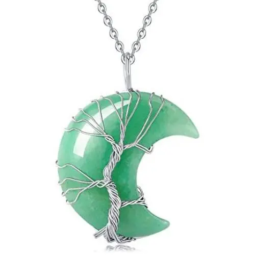 XIANNVXI Tree of Life Wire Wrapped Crescent Moon Pendant Necklace Reiki Healing Crystal Stone Necklaces Natural Gemstone Quartz Jewelry for Women XIANNVXI Tree of Life Wire Wrapped Crescent Moon Pendant Necklace Reiki Healing Crystal Stone Necklaces Natural Gemstone Quartz Jewelry for Women