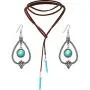 Bohemian Turquoise Pendant Long Choker Suede Choker Necklace with Vintage Turquoise Statement Dangle Earrings for Women Bohemian Turquoise Pendant Long Choker Suede Choker Necklace with Vintage Turquoise Statement Dangle Earrings for Women