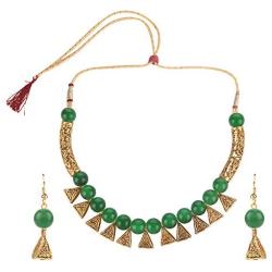Efulgenz Boho Indian Oxidized Faux Pearl Beaded Vintage Tribal Statement Choker Necklace Earrings Jewelry Set