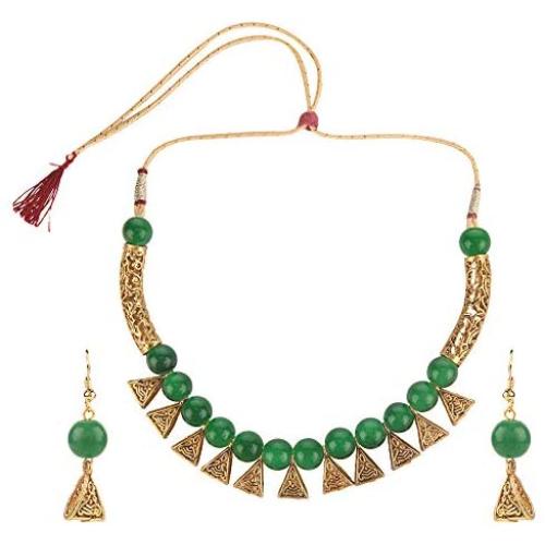 Efulgenz Boho Indian Oxidized Faux Pearl Beaded Vintage Tribal Statement Choker Necklace Earrings Jewelry Set