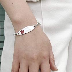 linnalove Heart Medical Alert Bracelet for Women Fashion ID Jewelry 7-8 inches Adjustable