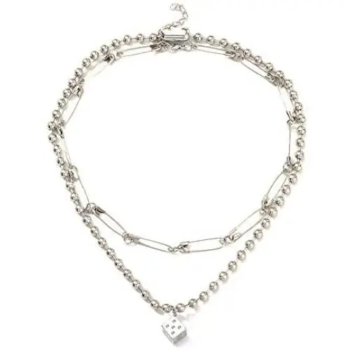 Double-layer Beads Chain Square Necklace Pendant Punk Safety Pins Chain Choker for Women Girls Exaggerated Hip Pop Jewelry Double-layer Beads Chain Square Necklace Pendant Punk Safety Pins Chain Choker for Women Girls Exaggerated Hip Pop Jewelry