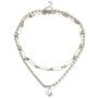 Double-layer Beads Chain Square Necklace Pendant Punk Safety Pins Chain Choker for Women Girls Exaggerated Hip Pop Jewelry