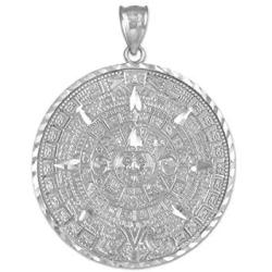 Fine 925 Sterling Silver Aztec Charm Mayan Calendar Pendant (1.60'')