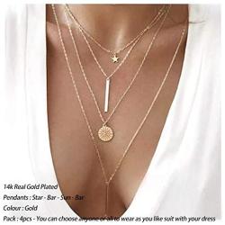 Turandoss Gold Layered Necklaces for Women - 14K Gold Plated Handmade Multilayer Bar Pearls Coin Disc Moon Butterfly Medallion Adjustable Dainty Layered Choker Necklaces for Women Jewelry