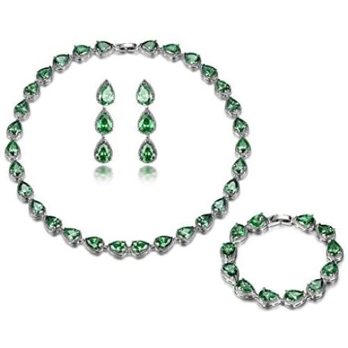 GULICX White Gold Plated Tear Drop AAA Cubic Zirconia Women Bracelet Earrings Necklace Jewelry Set