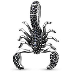 EVESCITY Black Pave Sparkling Realistic Scorpion Cancer Zodiac 925 Sterling Silver Beads For Charm Bracelets ♥ Best Jewelry Gifts for Her Holidays Women ♥