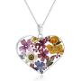 Sterling Silver Pressed Flower Heart Pendant Necklace