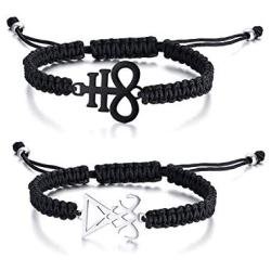 VNOX Handmade Adjustable Satanic Baphomet Leviathan Cross Braided Bangle Bracelet Rope Bracelet for Men Women