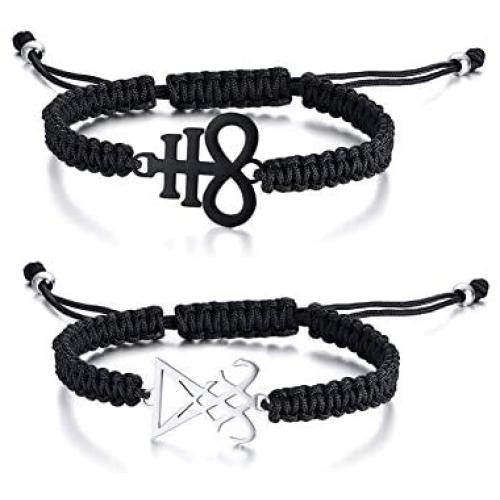 VNOX Handmade Adjustable Satanic Baphomet Leviathan Cross Braided Bangle Bracelet Rope Bracelet for Men Women